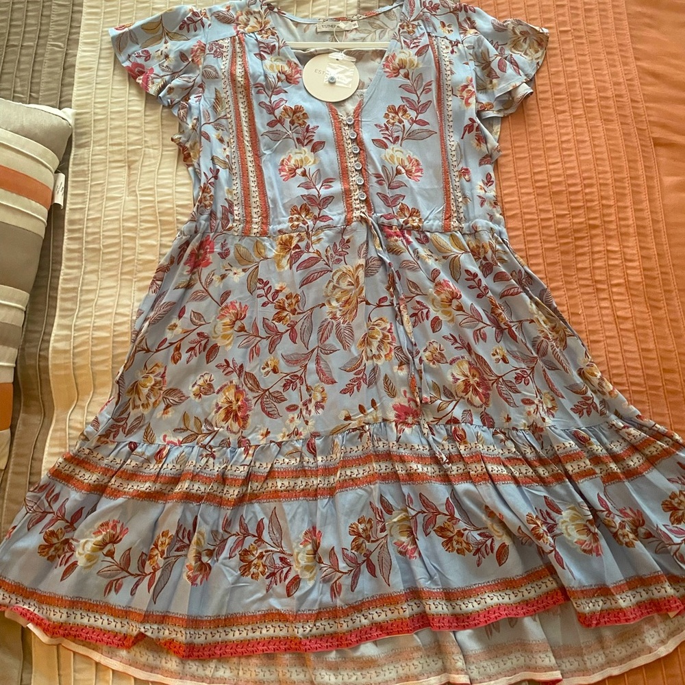 Esther&CO Light Blue Floral Mini Dress